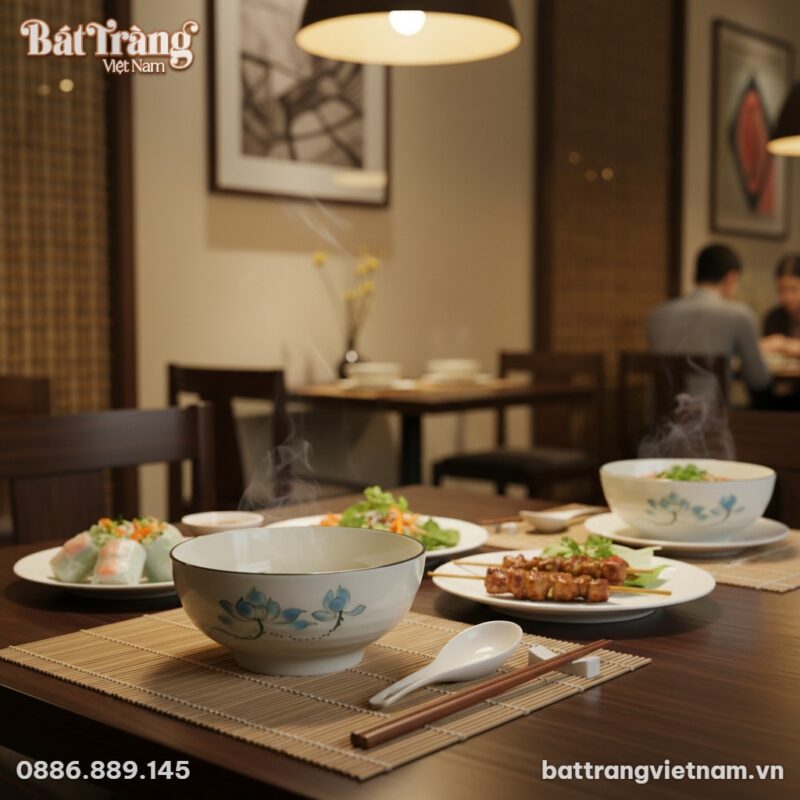 Trong không gian một nhà hàng Việt Nam đương đạ...