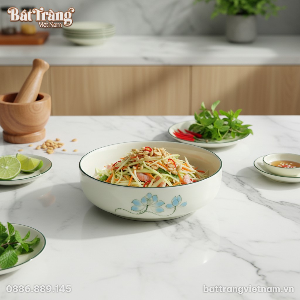 Góc nhìn từ trên cao một tô sứ Bát Tràng men ke...