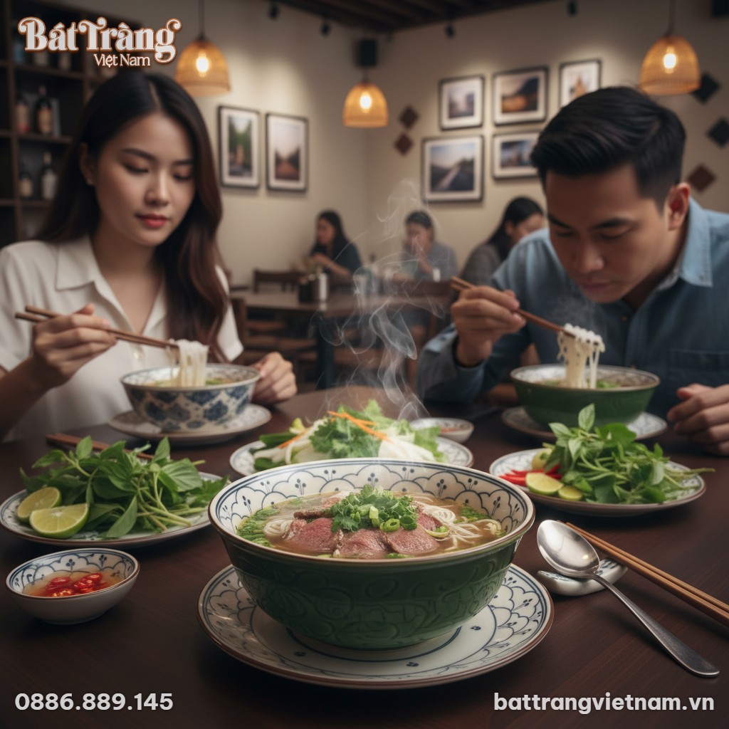 Chiếc tô gốm Bát Tràng sâu lòng màu xanh lục bả...