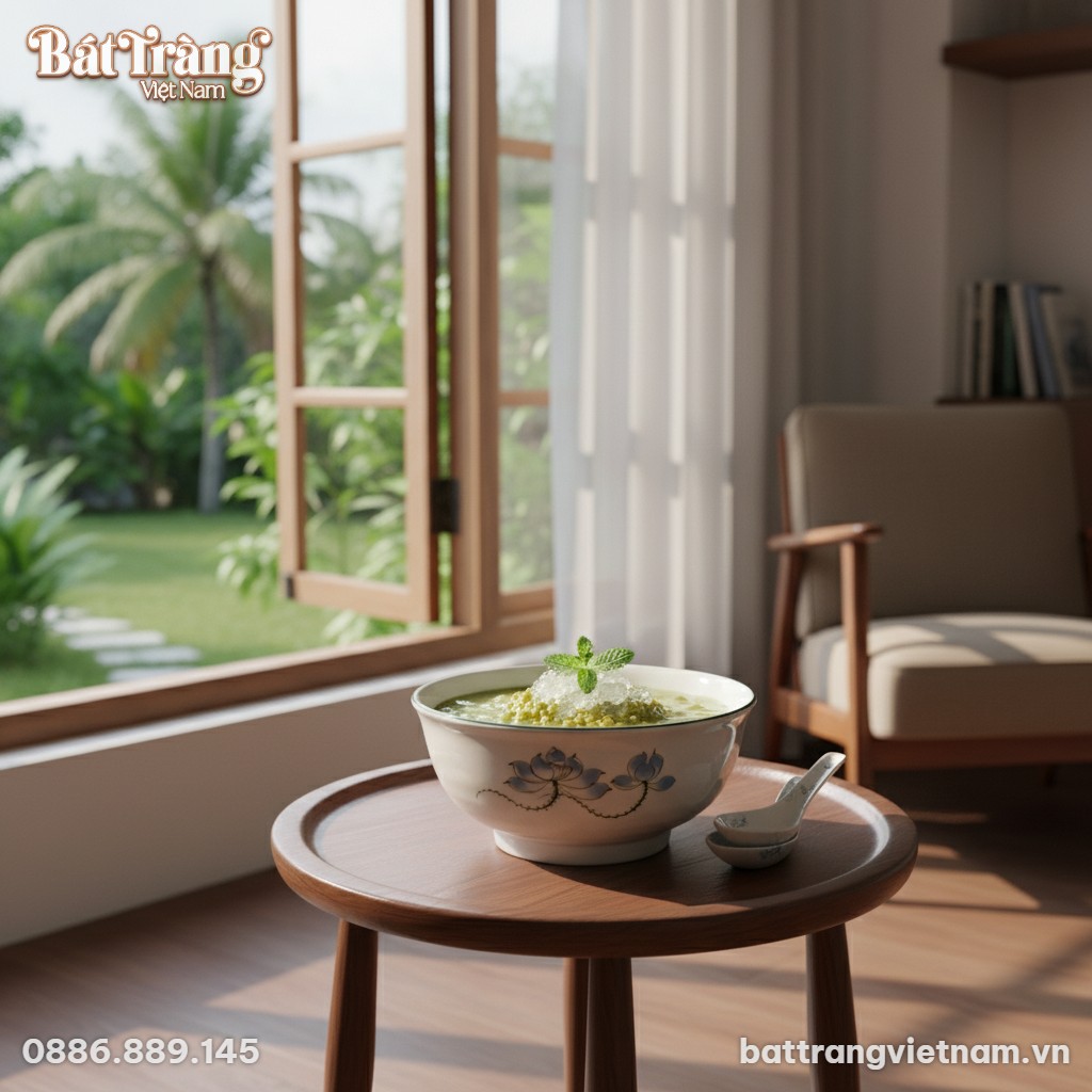 T&ocirc; sứ B&aacute;t Tr&agrave;ng hoạ tiết sen xanh chứa một phần...