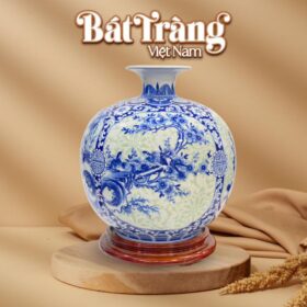 Bình hút lộc bổ khung tứ cảnh bốn mùa nền hoa gấm xanh BT-BHL112