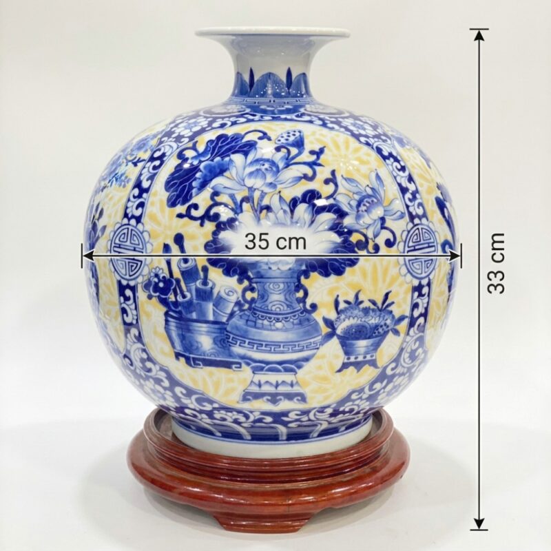 Kích thước Bình hút lộc bổ khung tứ cảnh Cổ Đồ Sinh Phú Quý nền hoa gấm vàng BT-BHL105