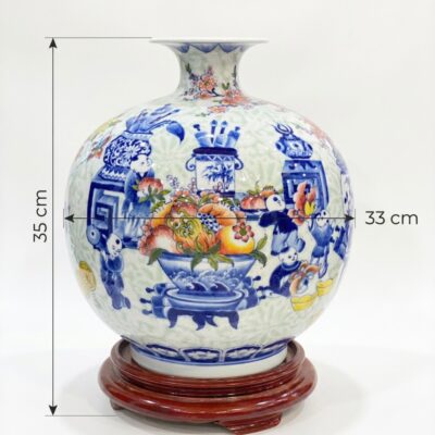 Kích thước Bình hút lộc nhị cảnh Bách Nhi Bách Phúc - Cổ Đổ Sinh Phú Quý nền hoa gấm BT-BHL106