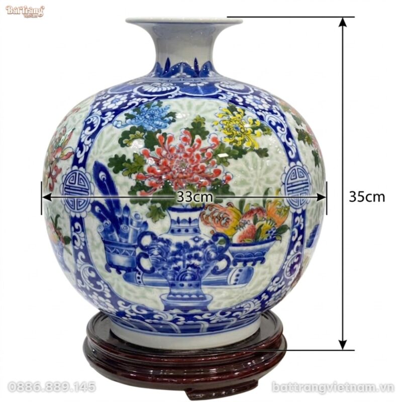 Kích thước Bình hút lộc tứ cảnh Cổ Đồ Sinh Phú Quý nền hoa gấm BT-BHL105