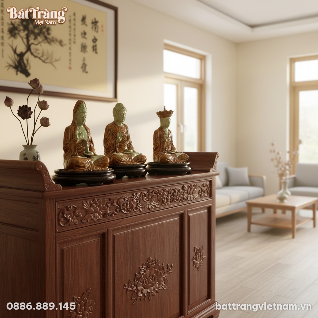 Bộ 3 Ta B&agrave; Tam Th&aacute;nh gốm sứ B&aacute;t Tr&agrave;ng đặt trang...