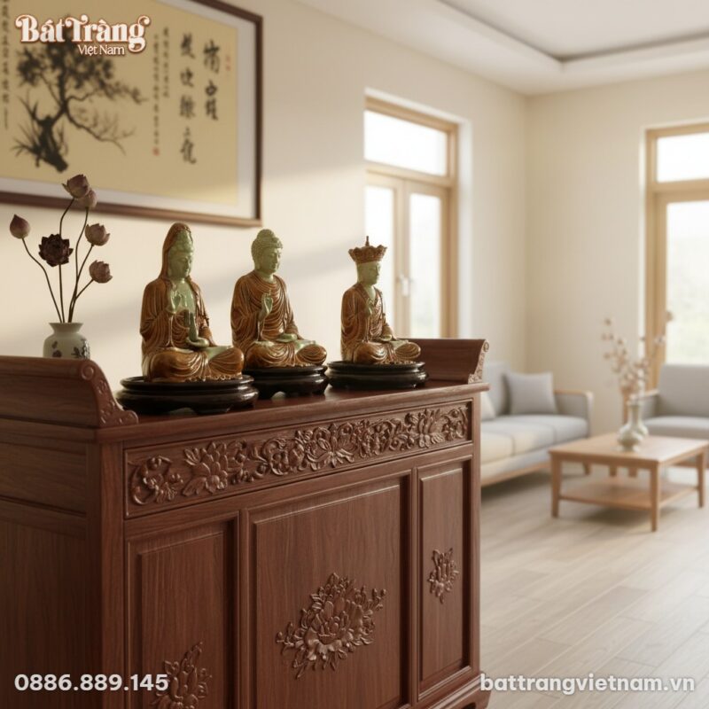 Bộ 3 Ta Bà Tam Thánh gốm sứ Bát Tràng đặt trang...
