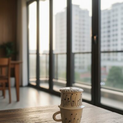 Bộ phin cafe gốm sứ Bát Tràng họa tiết cây lá đ...