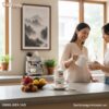 Trong không gian bếp hiện đại và ấm cúng của mộ...