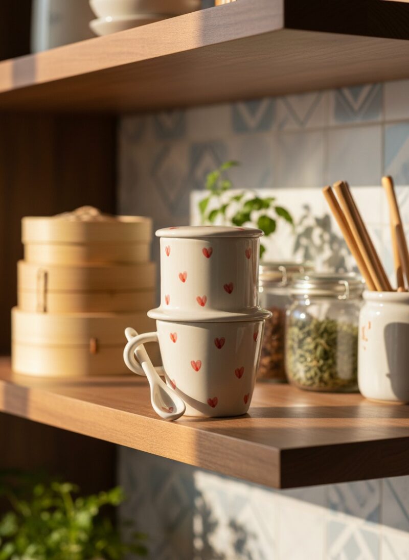 Bộ phin cà phê gốm sứ Bát Tràng họa tiết trái t...