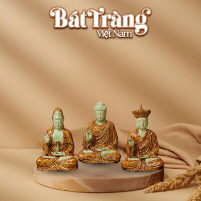 Bộ 3 Ta Bà Tam Thánh dáng ngồi men ngọc hoàng thổ BT-TP07