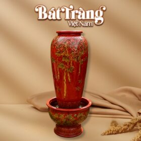 Chum nước màu đỏ hoa văn khắc tay hoa hồng BT-LN19