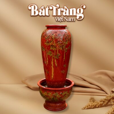 Chum nước màu đỏ hoa văn khắc tay hoa hồng BT-LN19