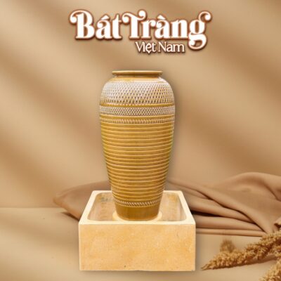 Chum nước men hoàng thổ hoạ tiết kẻ BT-LN18