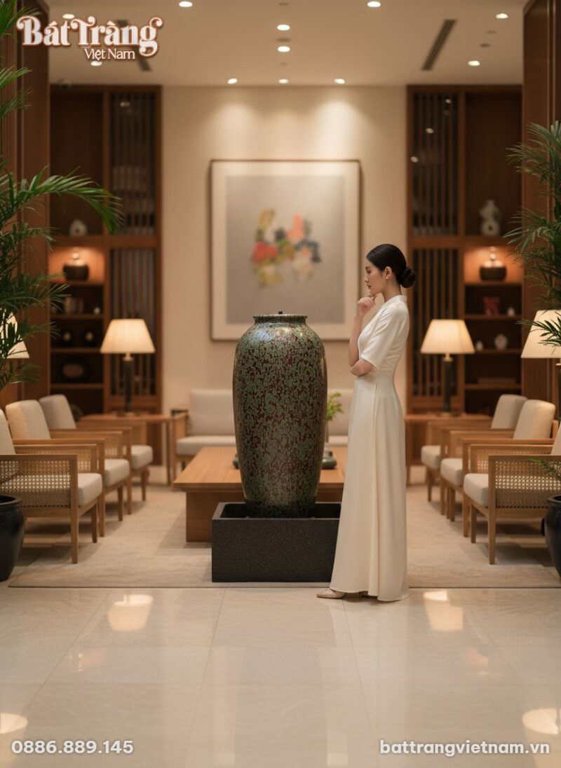 Chum gốm Bát Tràng men hoả biến cao 95cm, dáng ...