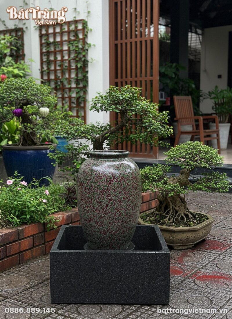 Cận cảnh chum gốm sứ Bát Tràng men hoả biến (ca...