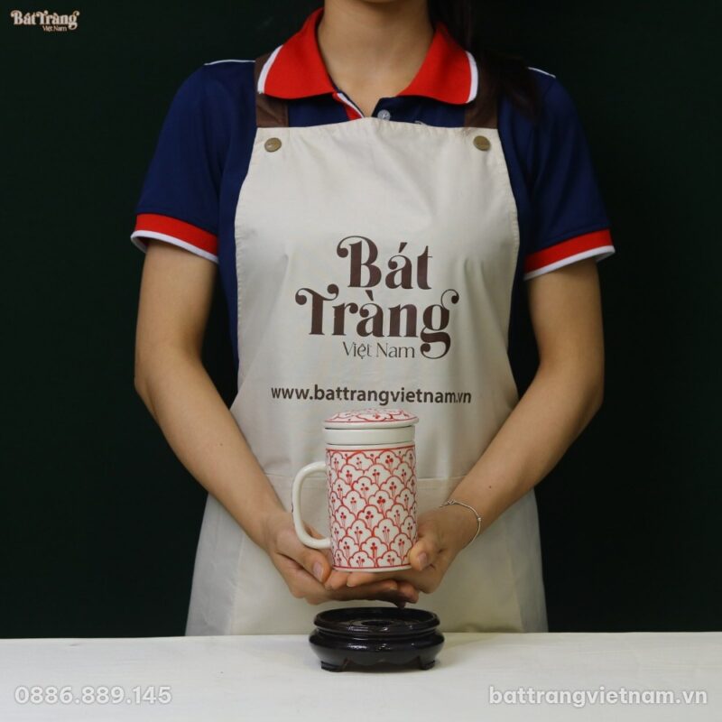 Ly Sứ Bát Tràng Kèm Lõi Lọc Trà Họa Tiết Hoa Dây Đỏ - Chi tiết 1