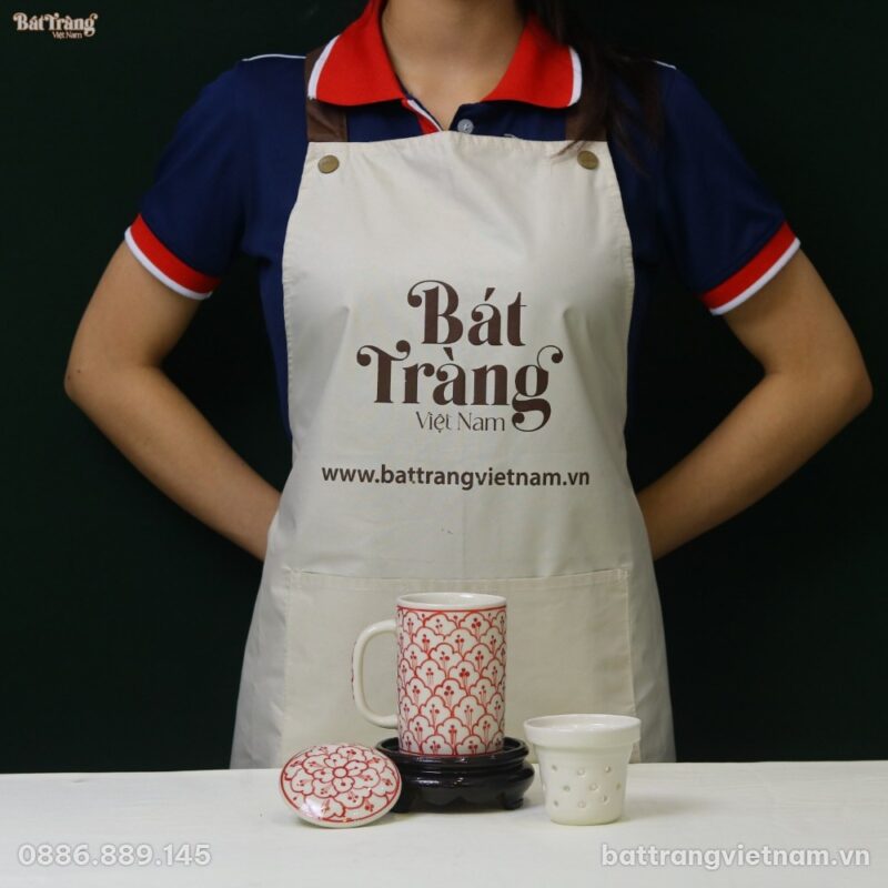 Ly Sứ Bát Tràng Kèm Lõi Lọc Trà Họa Tiết Hoa Dây Đỏ - Chi tiết 2