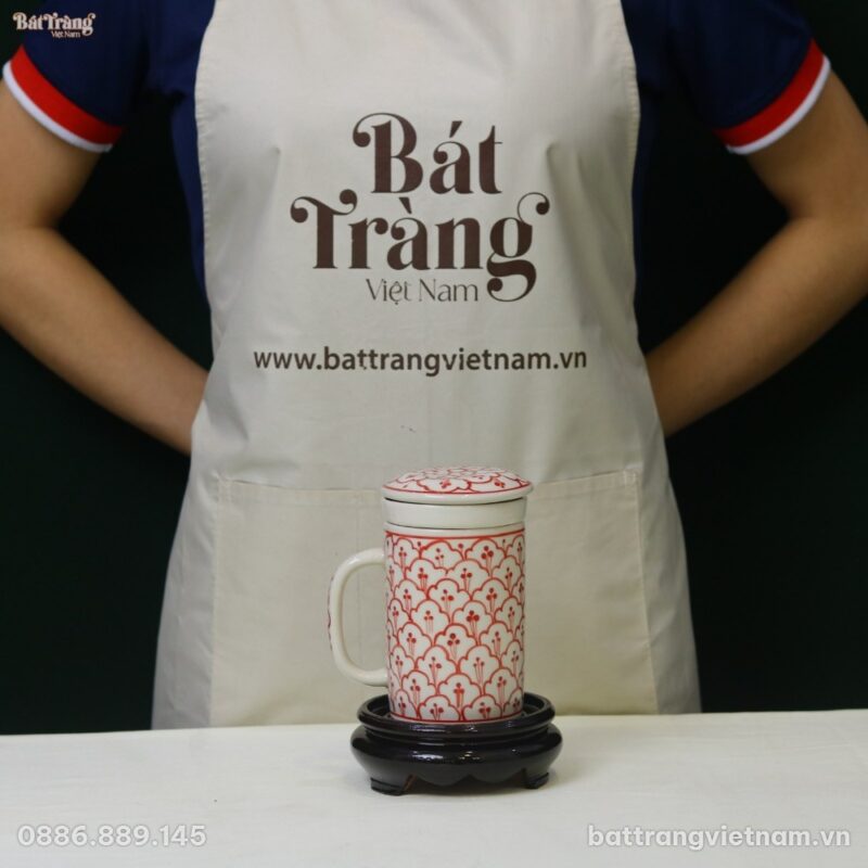 Ly Sứ Bát Tràng Kèm Lõi Lọc Trà Họa Tiết Hoa Dây Đỏ - Chi tiết 3