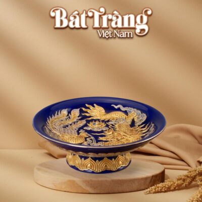 Mâm bồng thờ cao cấp men Hoàng Kim Thuỷ Lam BT-ĐT103