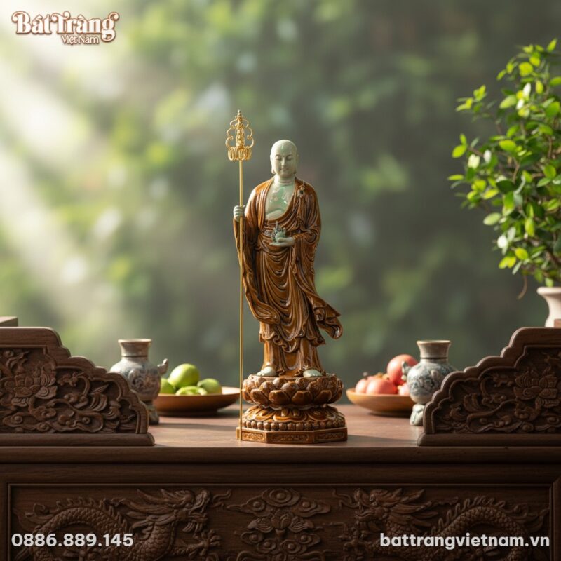 Tượng Địa Tạng Vương Bồ Tát men ngọc hoàng thổ ...