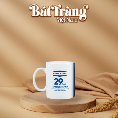 Ly sứ trắng Bát Tràng in logo làm quà tặng BT-QT115