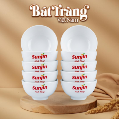 Bộ 10 chén sứ trắng Bát Tràng in logo làm quà tặng BT-QT114