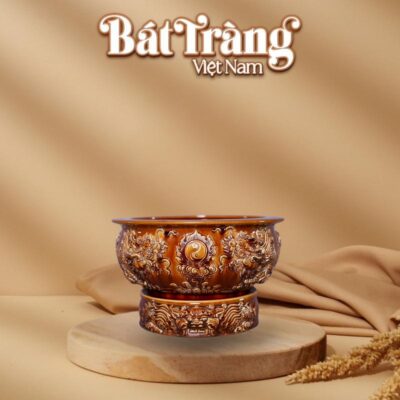 Bát hương dáng quả lựu hoạ tiết rồng men hoàng thổ BT-ĐT120 - Ảnh đại diện