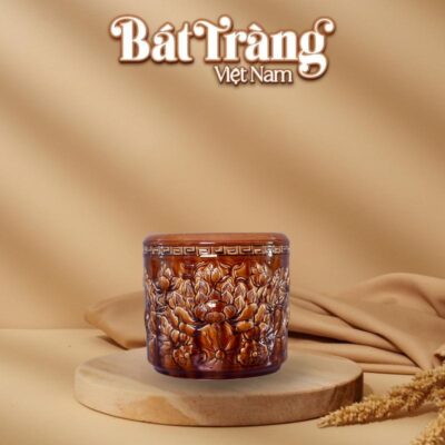 Bát hương thờ cao cấp hoạ tiết sen men hoàng thổ BT-ĐT121 - Ảnh đại diện