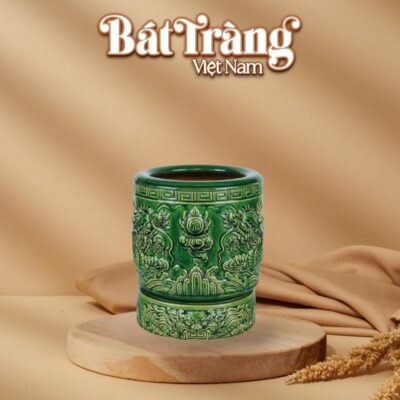 Bát hương thờ cao cấp hoạ tiết song long chầu nguyệt men lục bảo BT-ĐT144 - Ảnh đại diện