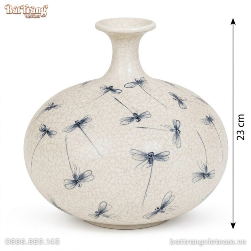 Kích thước Bình hút lộc dáng dẹt men rạn hoạ tiết chuồn chuồn vẽ tay BT-BHL114 Kích thước Bình hút lộc dáng dẹt men rạn hoạ tiết chuồn chuồn vẽ tay BT-BHL114