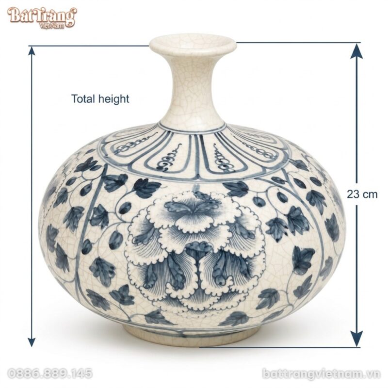 Kích thước Bình hút lộc dáng dẹt men rạn hoạ tiết hoa phù dung vẽ tay BT-BHL115 Kích thước Bình hút lộc dáng dẹt men rạn hoạ tiết hoa phù dung vẽ tay BT-BHL115