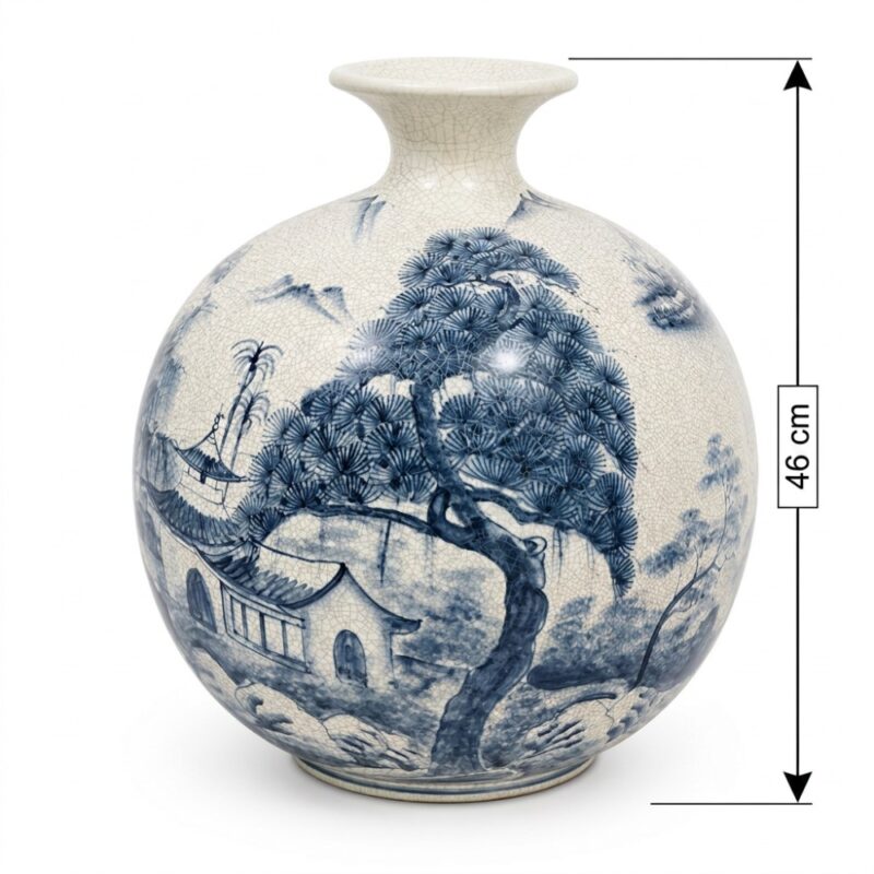 Kích thước Bình Hút Lộc Men Rạn Cổ Vẽ Lam Họa Tiết Tùng Lâm Sơn Thủy BT-BHL116L11
