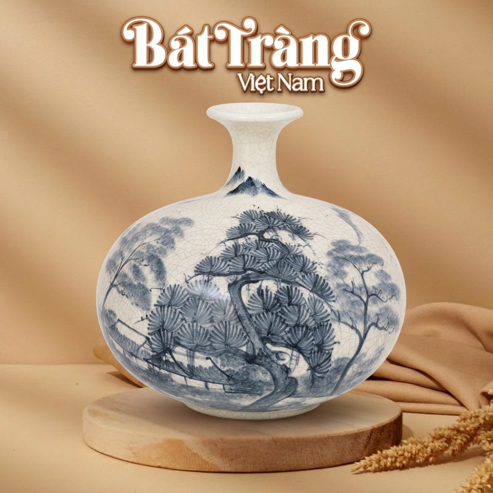 Bình Hút Lộc Men Rạn Vẽ Lam Tùng Lâm Cổ Thụ BT-BHL113