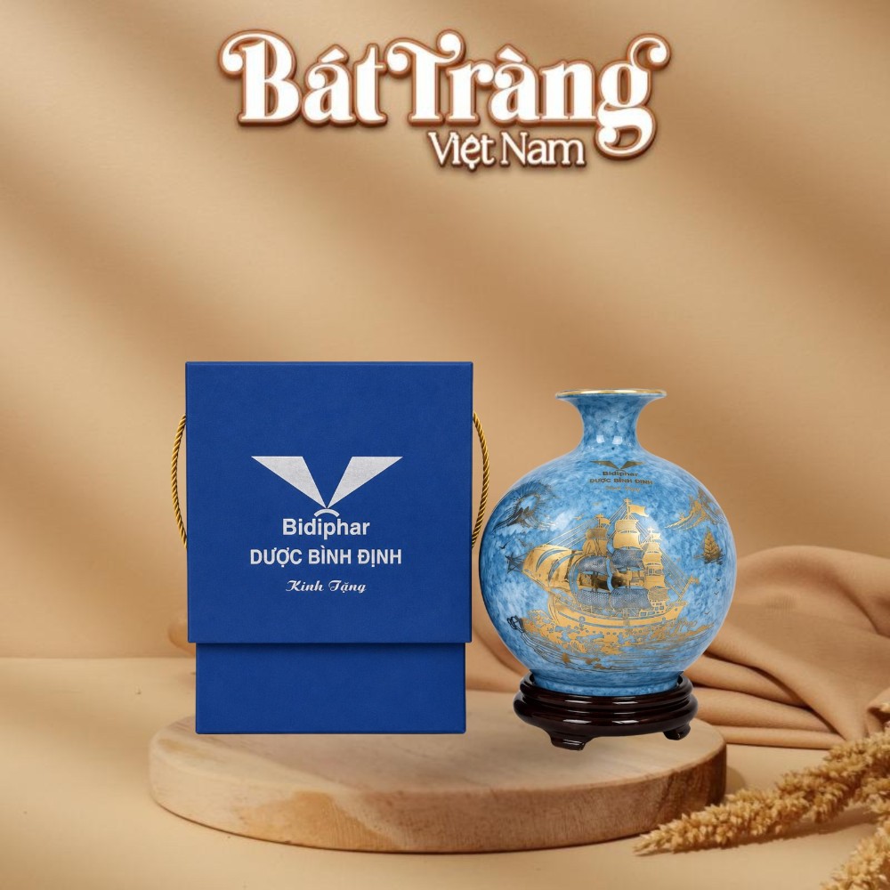 B&igrave;nh h&uacute;t lộc v&acirc;n đ&aacute; xanh dương in logo l&agrave;m qu&agrave; tặng BT-QT122