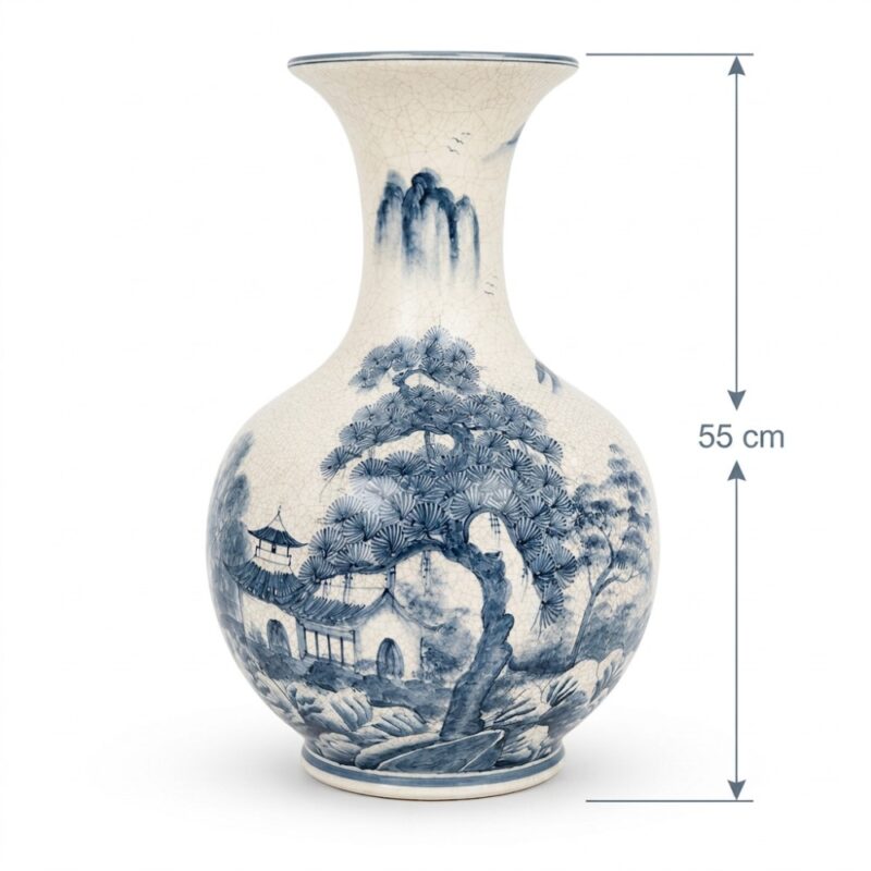 Kích thước Bình tỏi men rạn hoạ tiết sơn thuỷ vẽ tay cao 55cm BT-TB15