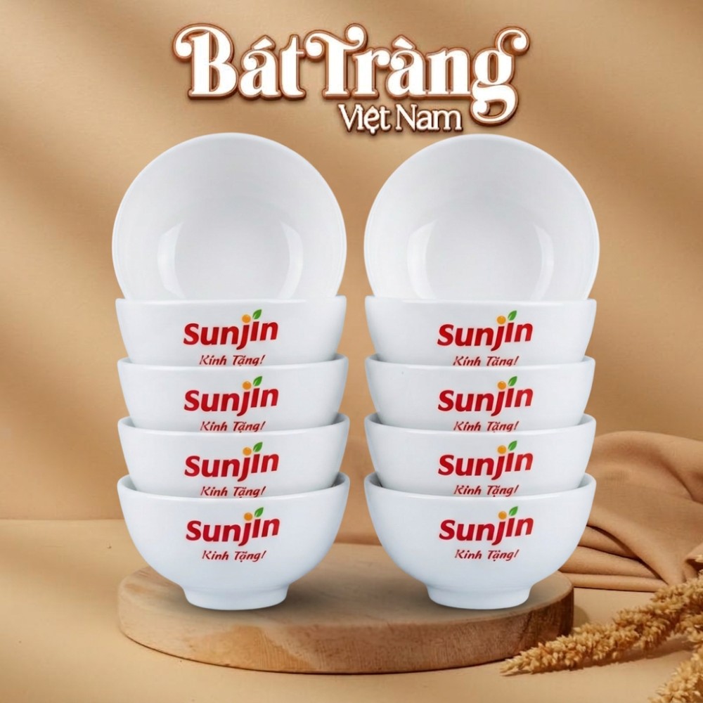 Bộ 10 chén sứ trắng Bát Tràng in logo làm quà tặng BT-QT114