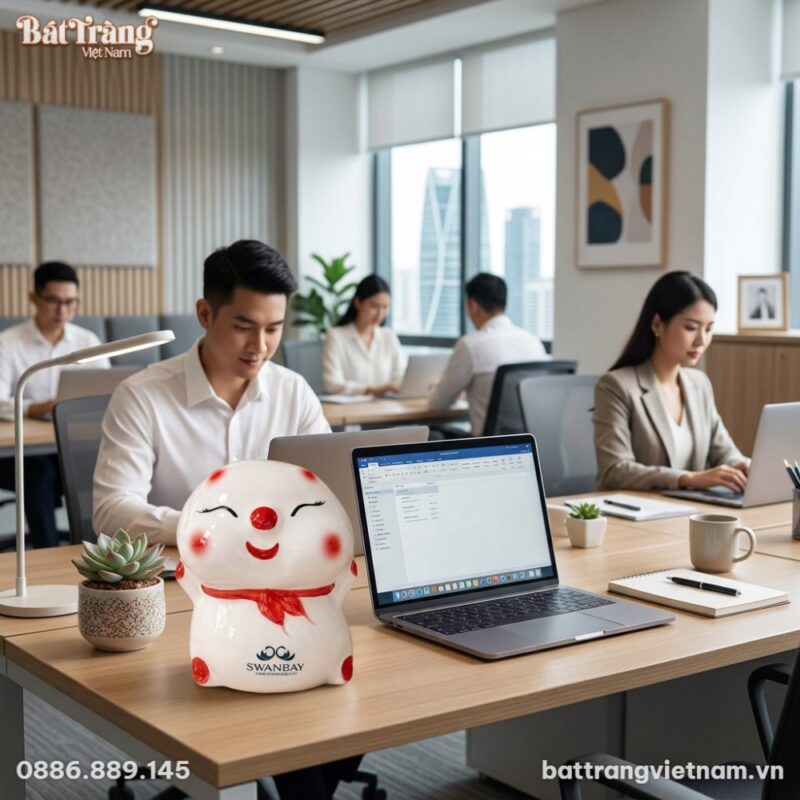 Heo đất tiết kiệm hình bánh bao bằng gốm sứ trắ...