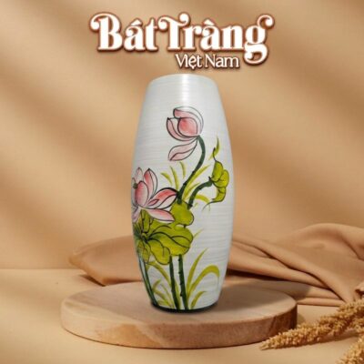 Lọ hoa dáng bom hoạ tiết hoa sen in logo làm quà tặng BT-QT110 - Ảnh đại diện