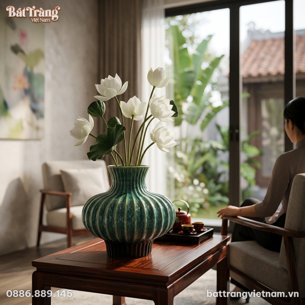 Lọ hoa d&aacute;ng lồng đ&egrave;n men hỏa biến xanh lục bảo ...