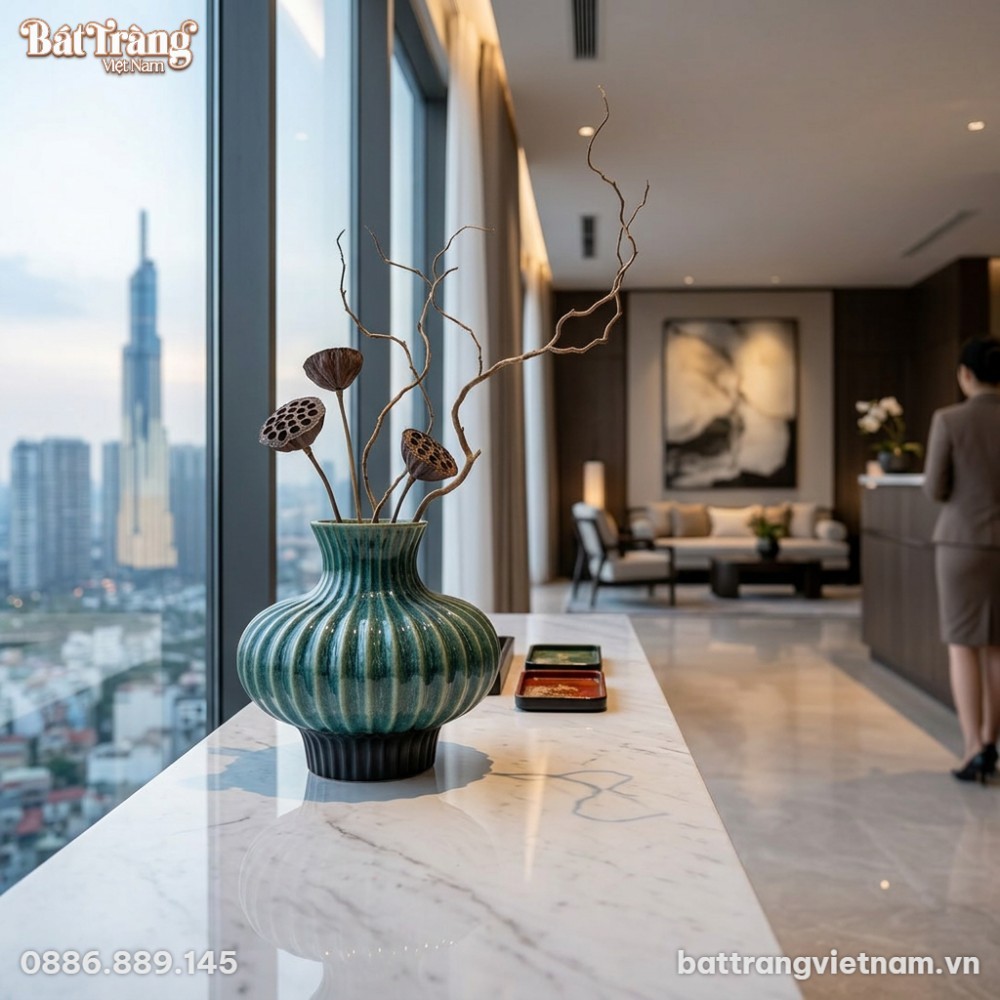B&igrave;nh gốm kh&iacute;a m&uacute;i m&agrave;u xanh thi&ecirc;n thanh b&oacute;ng s&acirc;u...