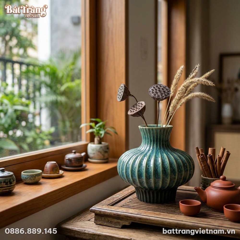 G&oacute;c chụp cận cảnh chiếc b&igrave;nh gốm men hỏa biến l...