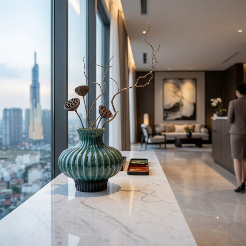 Bình gốm khía múi màu xanh thiên thanh bóng sâu...