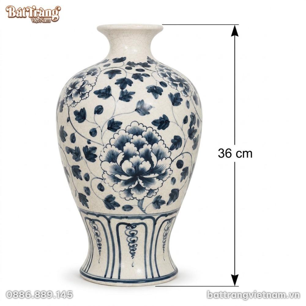 K&iacute;ch thước Lọ hoa d&aacute;ng mai b&igrave;nh hoạ tiết hoa d&acirc;y men rạn BT-LH109