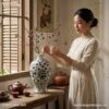Lọ gốm mai bình men rạn họa tiết xanh lam cổ đi...