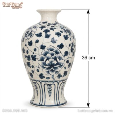 Kích thước Lọ hoa dáng mai bình hoạ tiết hoa dây men rạn BT-LH109