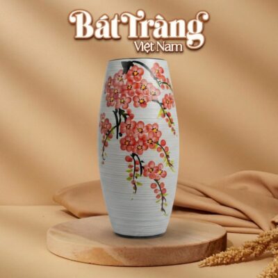 Lọ hoa in logo quà tặng hoạ tiết hoa đào đỏ BT-QT102 - Ảnh đại diện