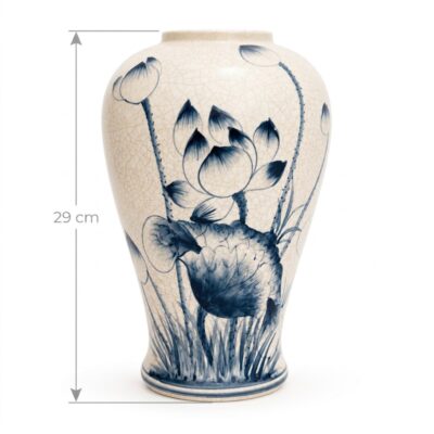 Kích thước Lọ hoa men rạn vẽ hoa sen dáng đùi dế BT-LH111