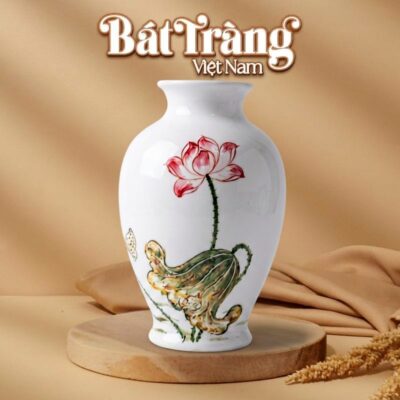 Lọ hoa đùi dế vẽ hoa sen in logo làm quà tặng BT-QT116 - Ảnh đại diện