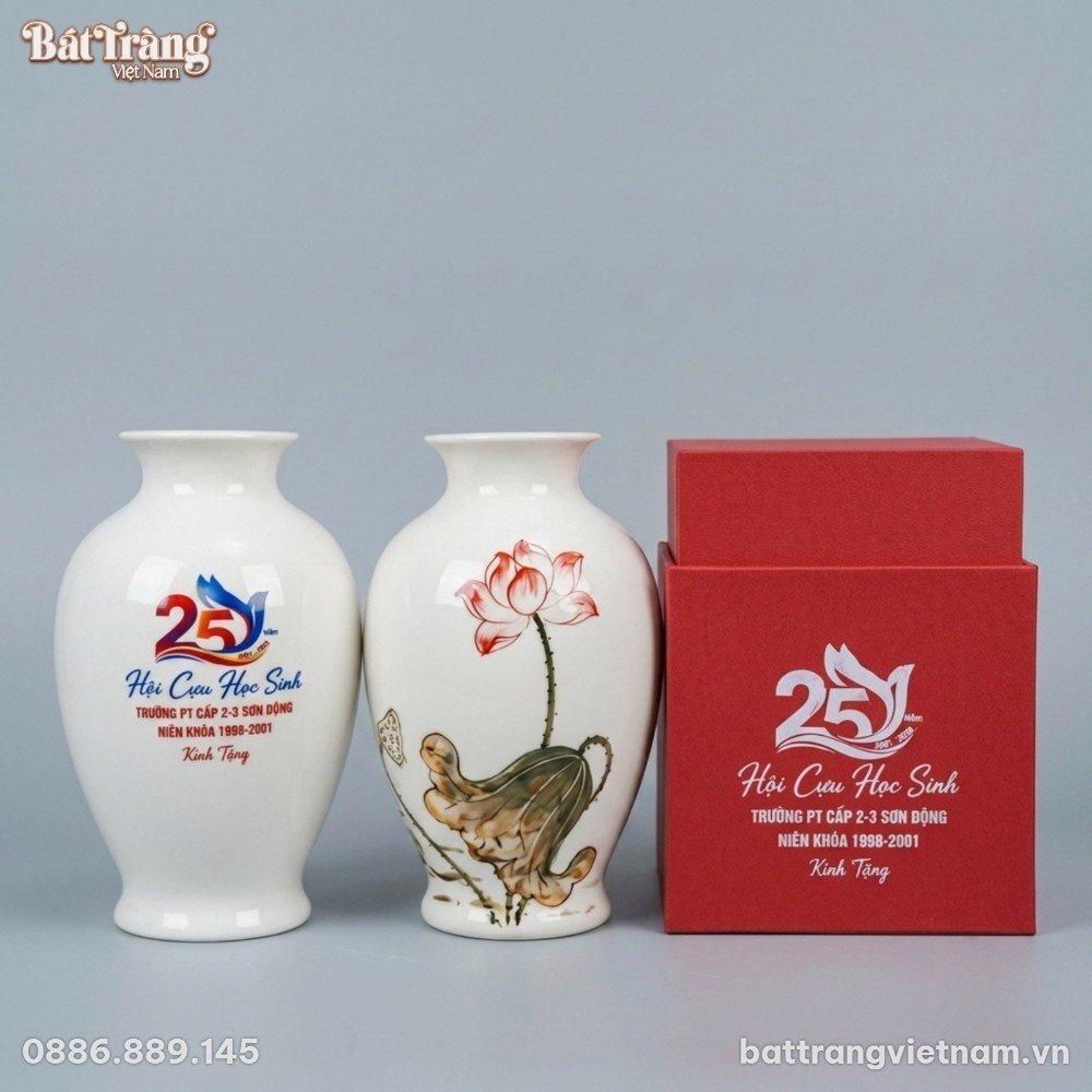 Lọ hoa đ&ugrave;i dế vẽ hoa sen in logo l&agrave;m qu&agrave; tặng BT-QT116 - Chi tiết 1