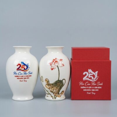 Lọ hoa đùi dế vẽ hoa sen in logo làm quà tặng BT-QT116 - Chi tiết 1